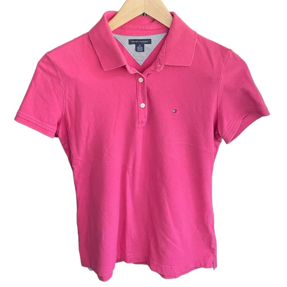 Tommy Hilfiger Women’s Pink Polo Shirt Collared Barbiecore Golf Size M EUC